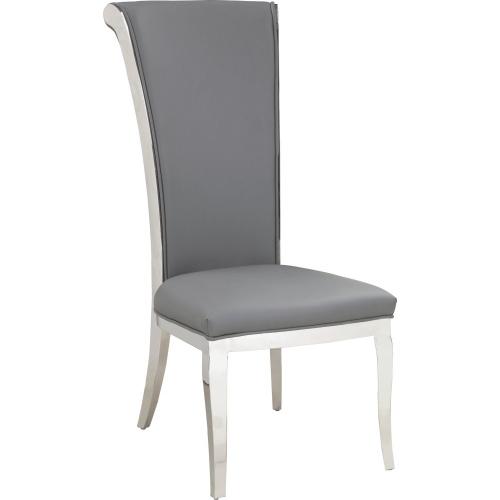 Joy Roll Back Dining Chair in Gray Leatherette (Set of 2)